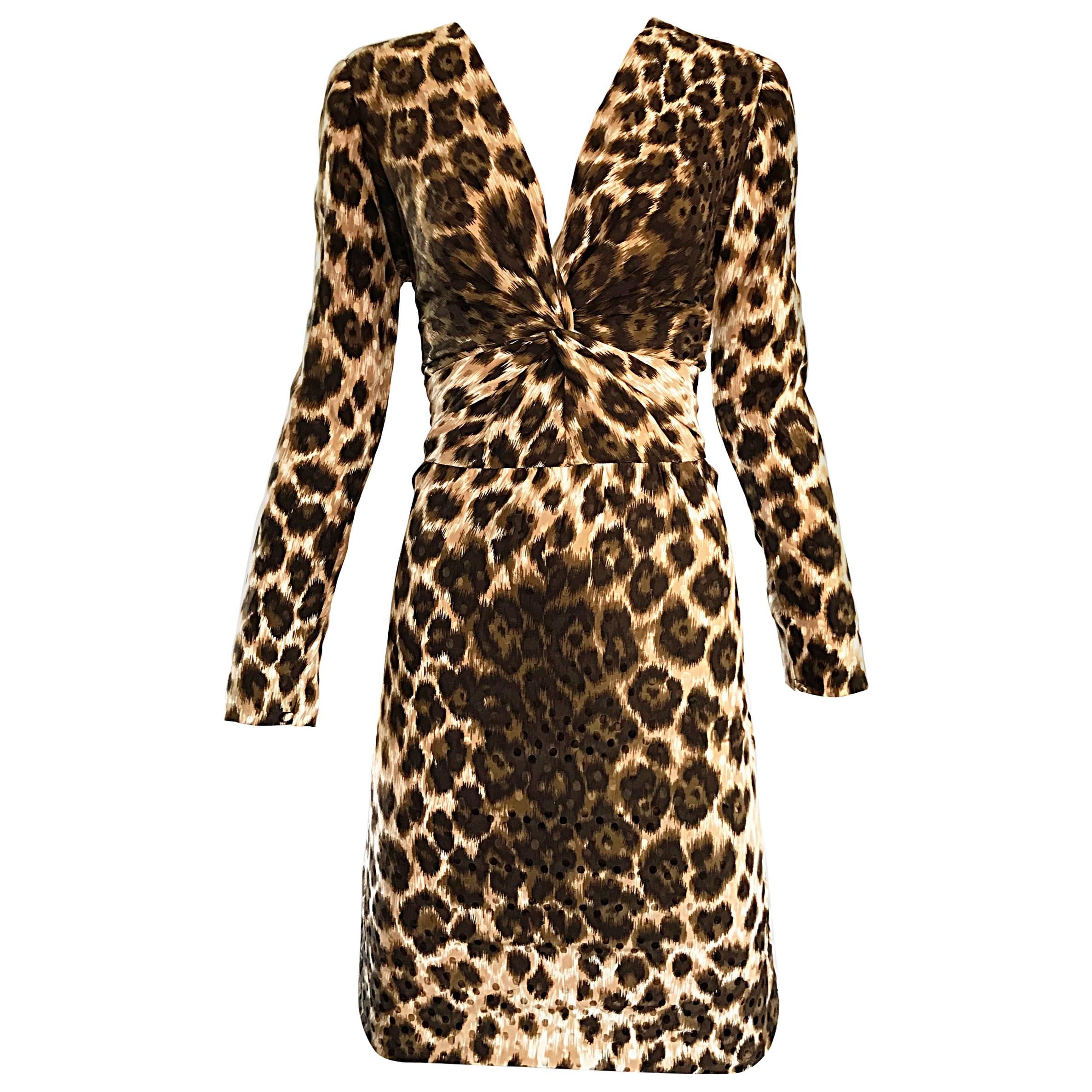 Givenchy by Alexander McQueen Vintage 1990s Leopard Cheetah Print Silk 90s Dress