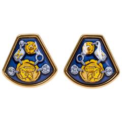 Hermès Navy Enamel Coin Earrings