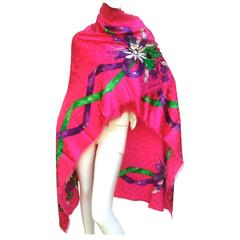 Christian Dior Sumptous Fuchsia Silk Floral Shawl / Scarf 