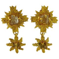 Jean-Louis Scherrer Vintage Gold Toned Sunburst Dangling Earrings