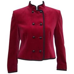 C.1980 Jaeger Cherry Red Velvet Bellhop Style Jacket