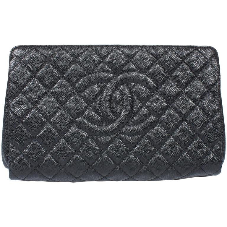 Chanel Quilted Caviar Jumbo Cc Clutch Bag Black Leather At 1stdibs Chanel Quilted Caviar Jumbo Cc Clutch Bag Black Leather For