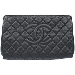 Chanel Quilted Caviar Jumbo CC Clutch Bag - black leather