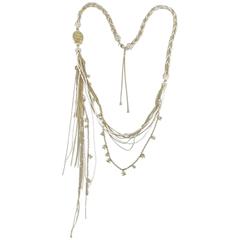 Chanel 11C Gold and Pearl Braided Long Rope Necklace with Tassel