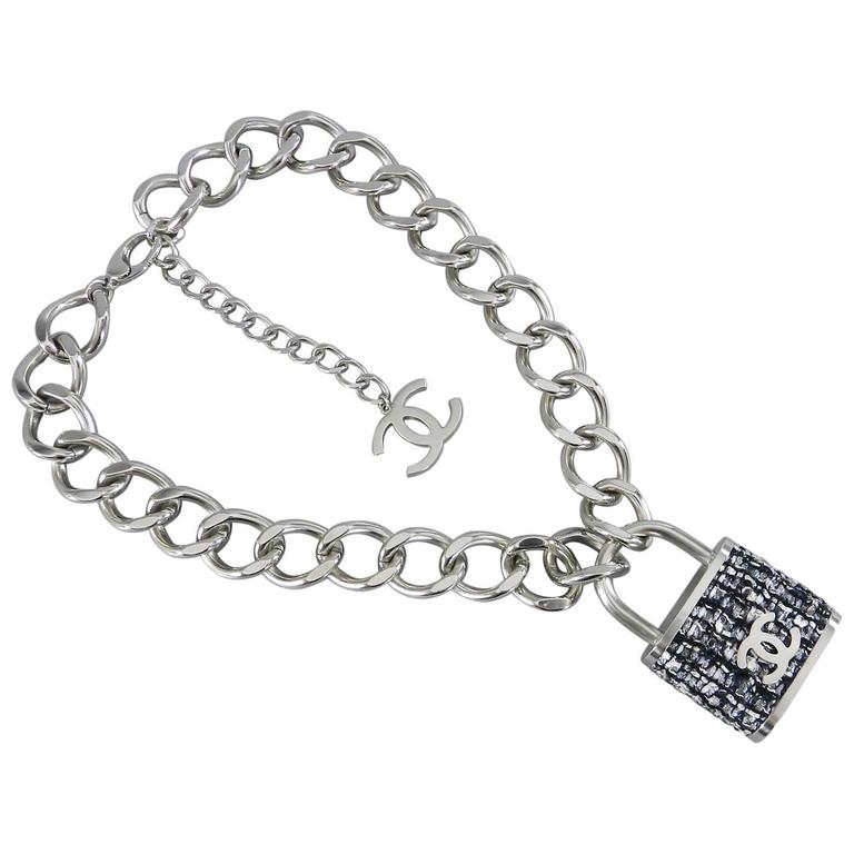 Chanel 14A Supermarket Runway Collection Tweed Padlock Necklace at 1stdibs