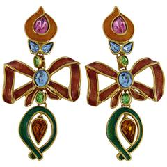 Yves Saint Laurent YSL Vintage Extra Long Jewelled Bow Dangle Earrings 11