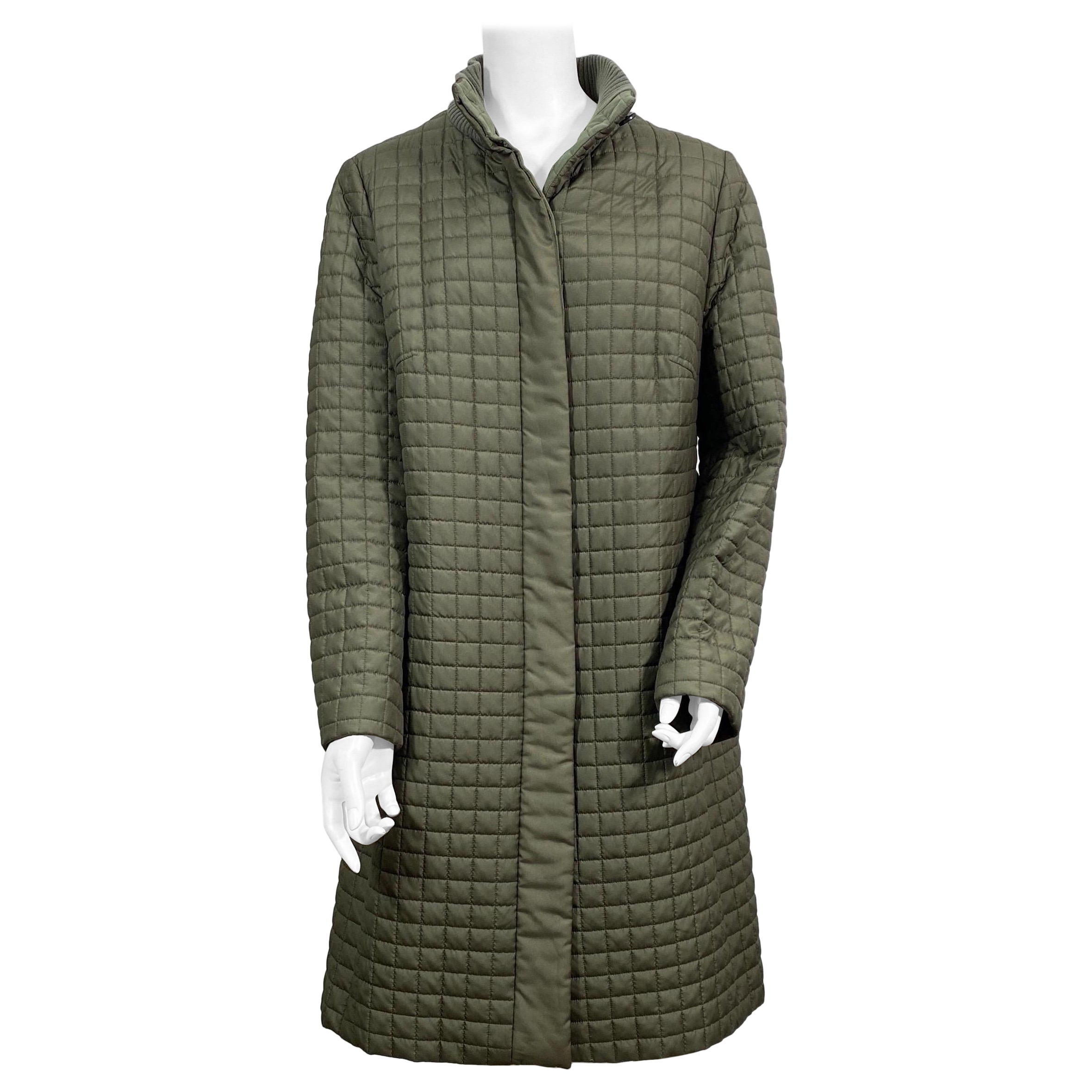 Akris 1990’s Sage Silk Quilted Puffer Coat-Size 48 For Sale