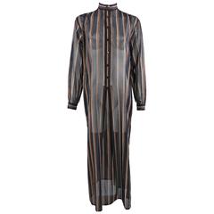 Yves Saint Laurent Vintage 1970's Brown Black Sheer Striped Tunic Dress
