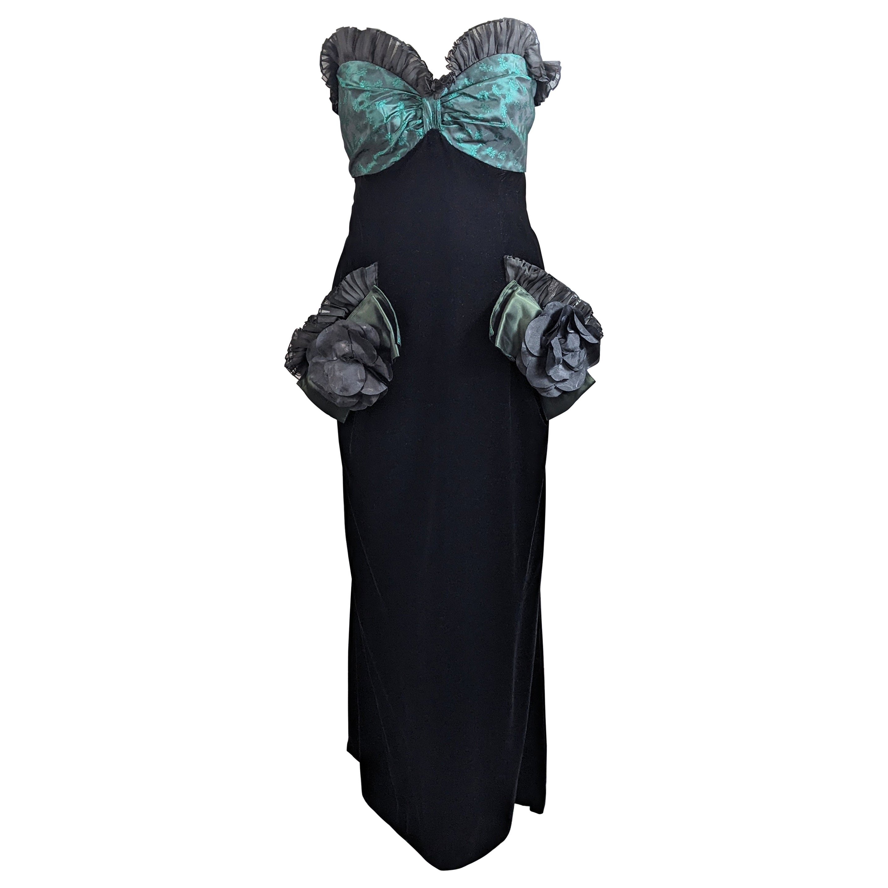 Nina Ricci Strapless Velvet, Organza, Brocade Column Gown For Sale