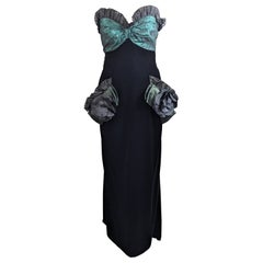 Nina Ricci Strapless Velvet, Organza, Brocade Column Gown