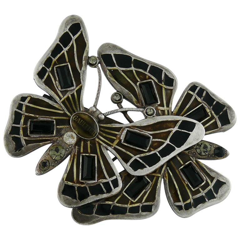Jean Paul Gaultier Vintage Enameled Butterfly Brooch For Sale at 1stdibs