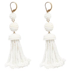 OLD CELINE Phoebe Philo white beaded tassel drop earrings Pair