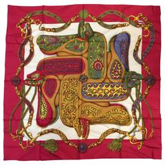 1992 Hermes Raspberry Festival Silk Twill Scarf by Henri d'Origny