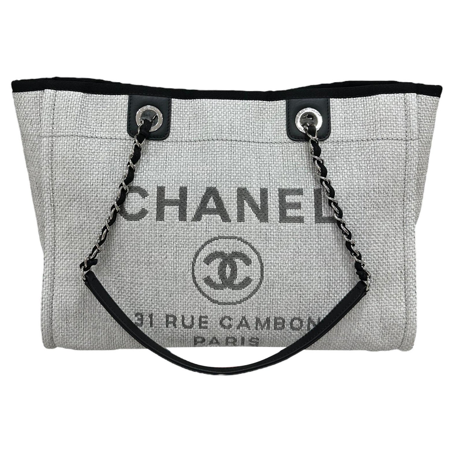 2017 Chanel Deauville Rafia Grigia e Nera Borsa a Spalla For Sale