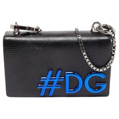 Dolce & Gabbana Black Lizard Leather DG Girls Hashtag Shoulder Bag
