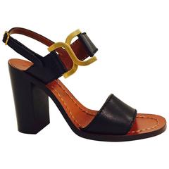 Chloe Black Strap Sandals With High Stacked Heel  