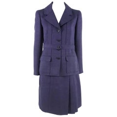 Chanel Spring 2001 Purple Two Toned Wool/Silk Blend Ribbed Skirt Suit - Size 40