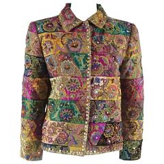 Vintage Oscar de la Renta Multi Silk Patchwork Embroidered Jacket - 8 - 1990's 