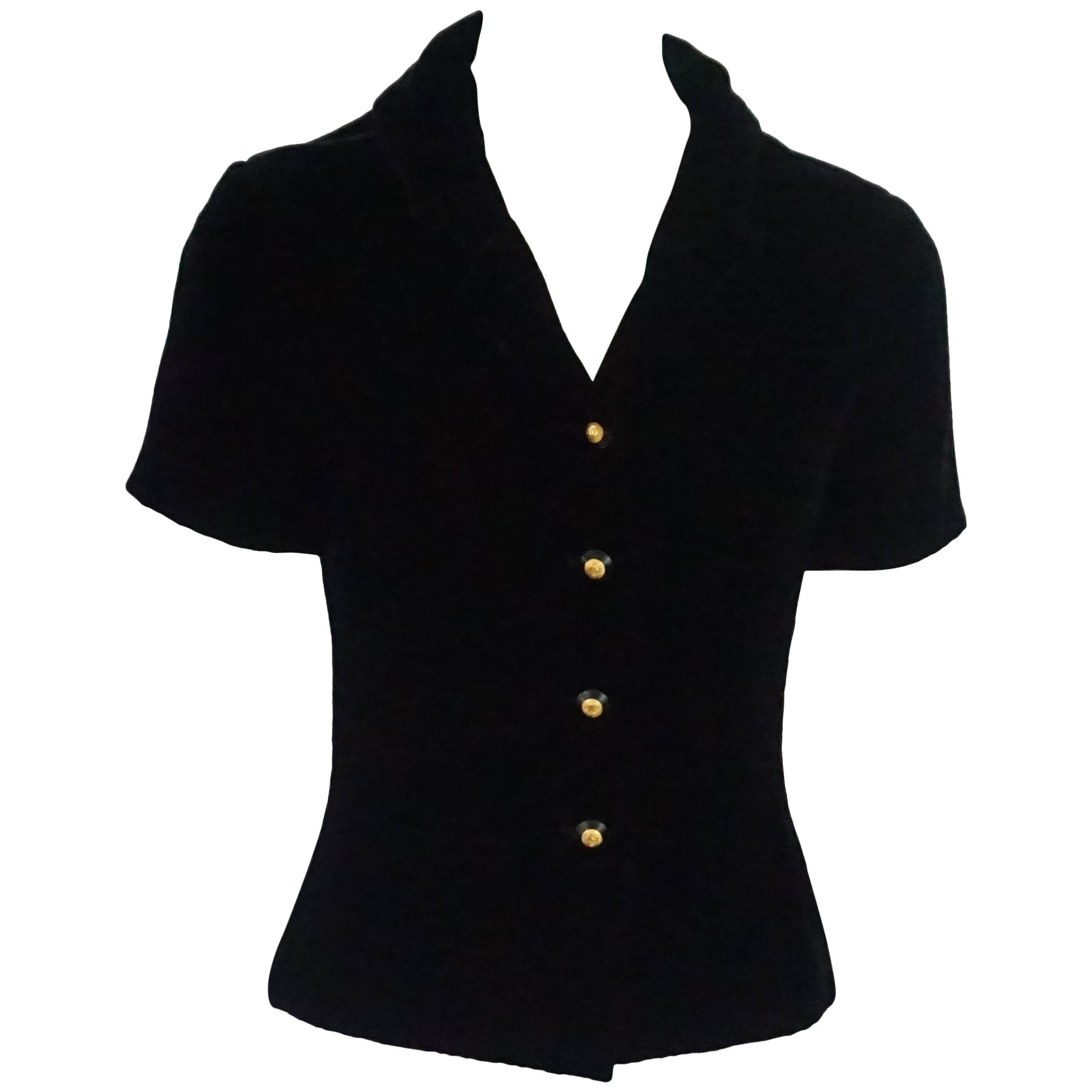 Chanel Black Velvet Short Sleeve Top - 38 - 1990's 