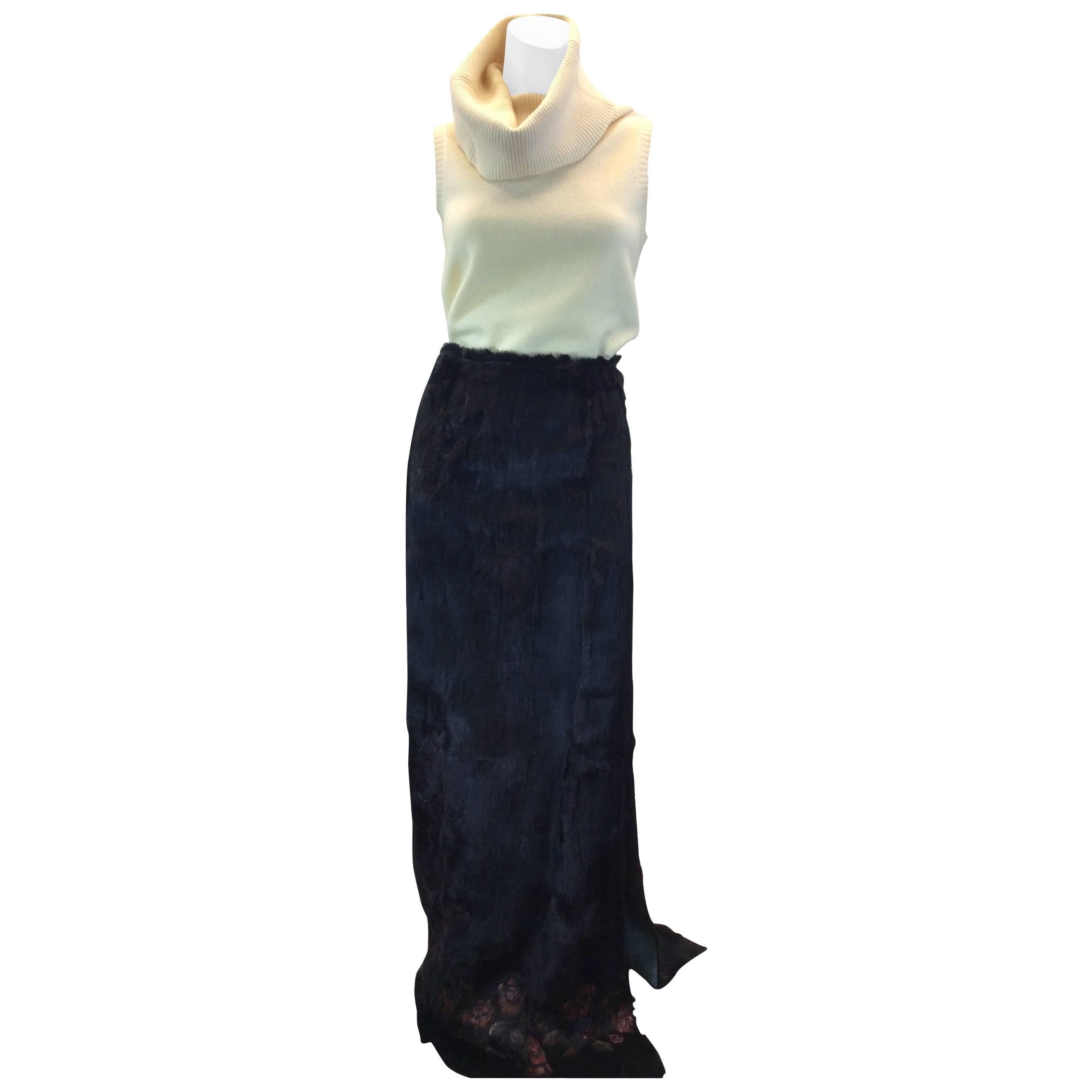 Stephen Sheared Mink Maxi Skirt with Floral Detail For Sale