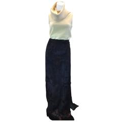 Stephen Sheared Mink Maxi Skirt with Floral Detail