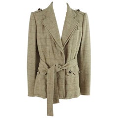 YSL Rive Gauche Tan Windowpane Jacket with Belt - 42