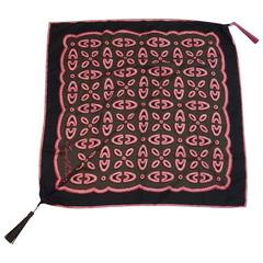 Louis Vuitton Pink, Black, and Brown Silk Print Scarf with Tassels 8
