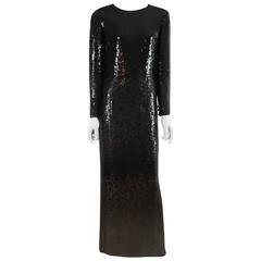 Bill Blass - Robe à manches longues à sequins noirs et bronze - années 10 - 1970 