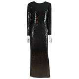 Bill Blass - Robe à manches longues à sequins noirs et bronze - années 10 - 1970