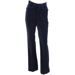 Retro Gucci Navy Velvet High Waisted Pants with Silk Sides - 42 - 1990's 