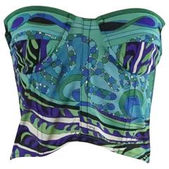 Emilio Pucci Blue & Green Print Mesh Bustier Top - M - 1970's 7