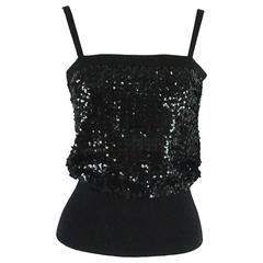 YSL Black Sequin and Wool Tank Top - M - 1980's 