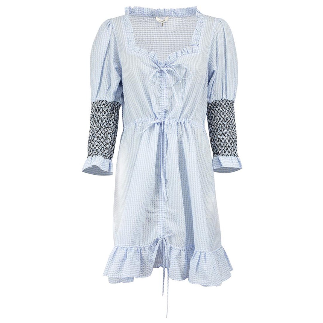 Ganni Blue Seersucker Charron Mini Dress Size M