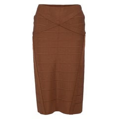 Used Herve Léger Brown Bandage Bodycon Pencil Skirt Size M