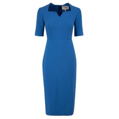 LK Bennett Blue Fitted Midi Dress Size XS