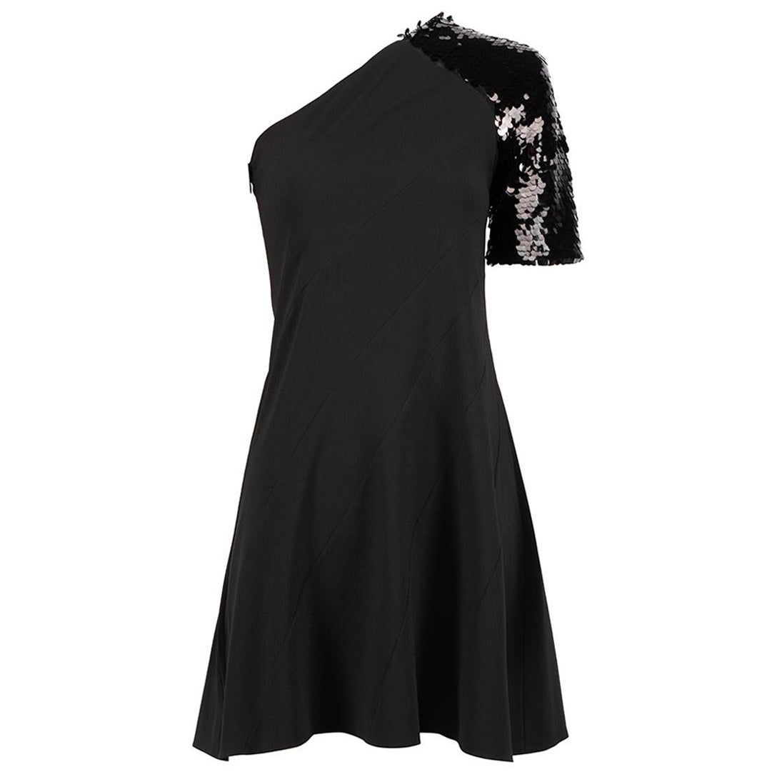 Roberto Cavalli justCavalli Black Sequin One Shoulder Dress Size S For Sale