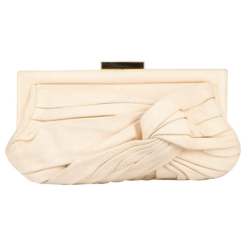 Anya Hindmarch Cream Leather Knot Frame Clutch For Sale