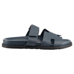 Hermès Blue Leather Canard Epsom Chypre Slides Size IT 41.5