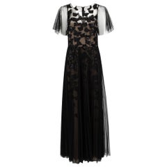 Marchesa Notte Schwarzes Kleid aus Mesh mit Schmetterlingsapplikationen Größe XL