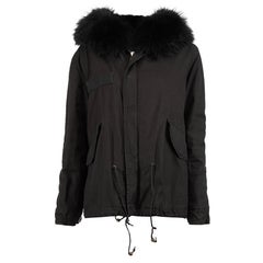 Mr & Mrs Italy Black Fur Lined Parka Coat Size XS
