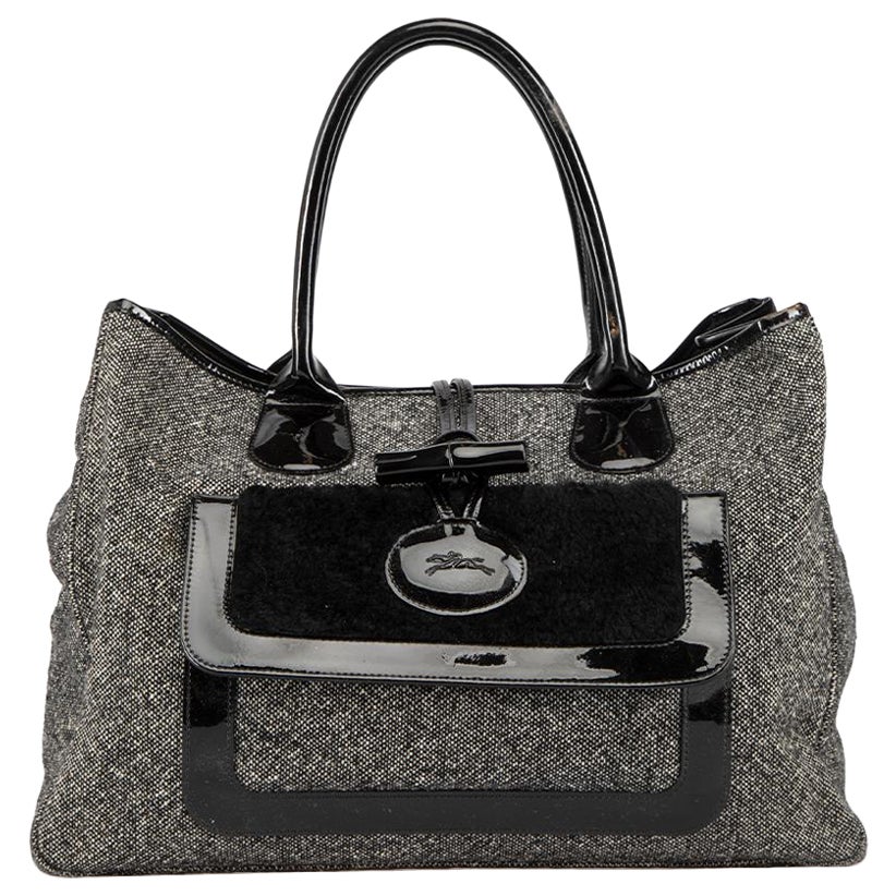 Longchamp Black Tweed Tote Bag For Sale