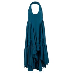 Balenciaga Teal Silk Pleated Maxi Dress Size M