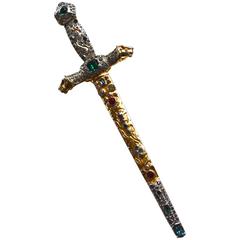 1940s Mazer Jeweled Rhinestone Tiger Sword