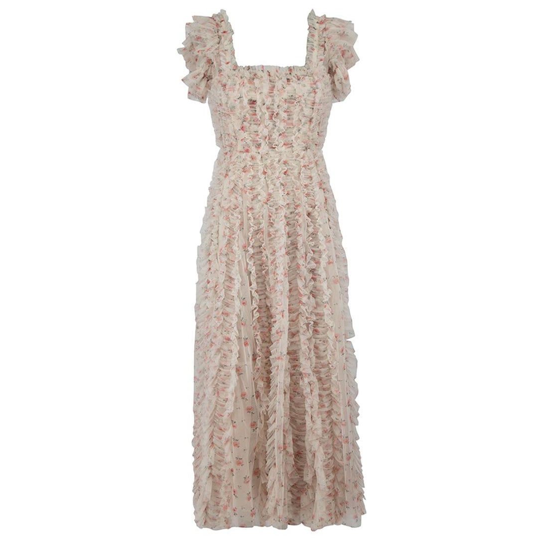 Needle & Thread Pink Floral Ruffle Dress Size M For Sale