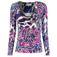Emilio Pucci Violet Silk Embellished Abstract Top Size M