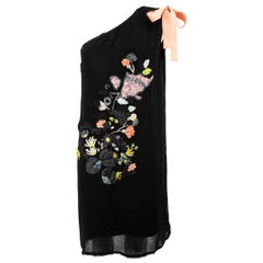 Used Fendi Black One Shoulder Floral Embroidery Dress Size M