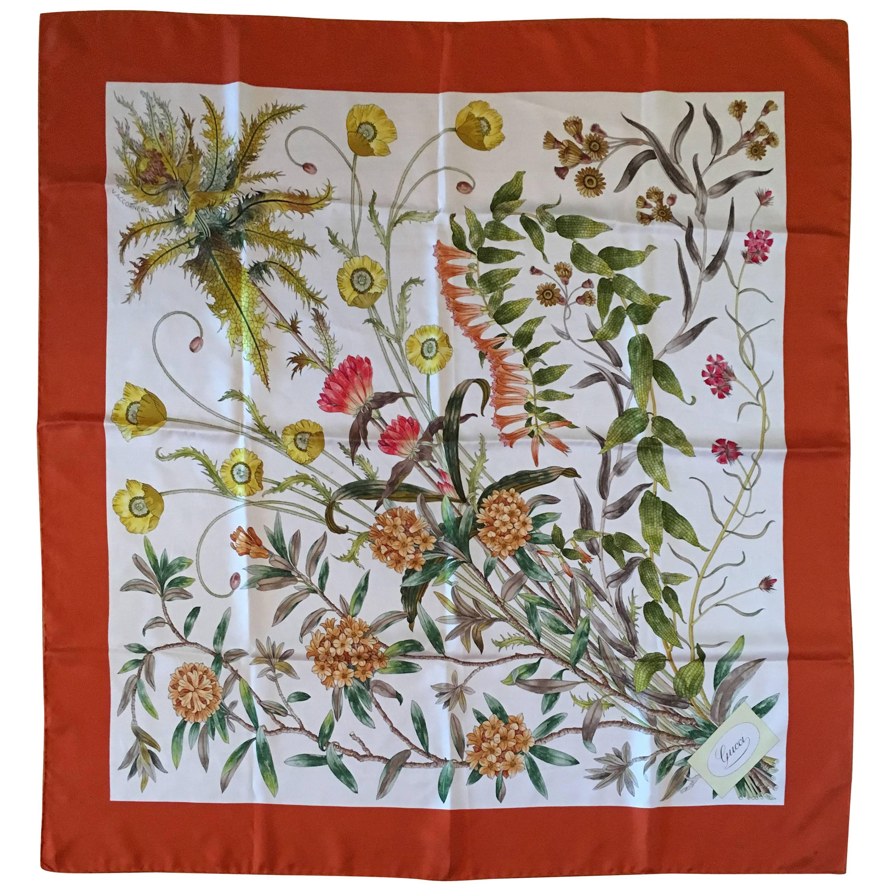 Gucci Scarf 1970s Vintage Floral  Print by Vittorio Accornero For Sale