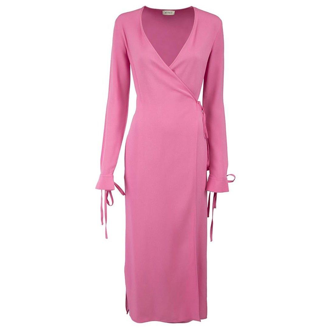 The Attico Pink Wrap Long Sleeve Dress Size XXS For Sale