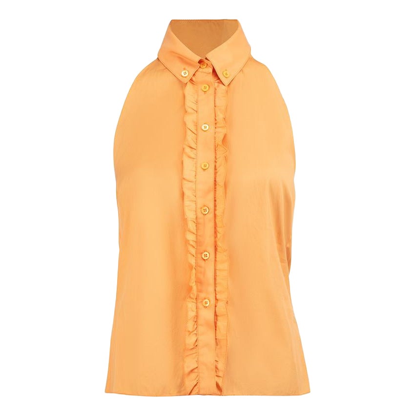 Miu Miu Orange Halterneck Ruffle Sleeveless Top Size M