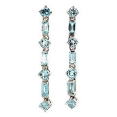 3 Carats Natural Aquamarine Gemstone Long Dangle 925 Sterling Silver Earrings